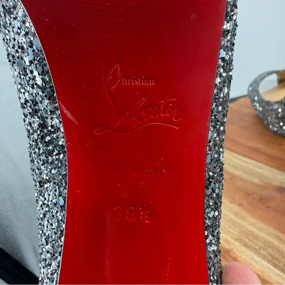 Christian Louboutin Very Prive peep-toe pumps silver glitter finish 38.5 8.5